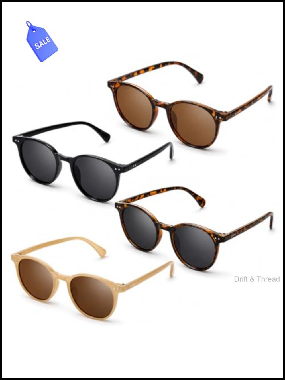 Retro Round Polarized UV Protection Sunglasses Small Face Women 4 Pack